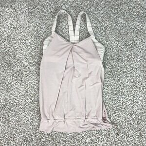 Lululemon Tank Top Womens Small Pink Striped Built In Bra Drawstring Hem Yoga